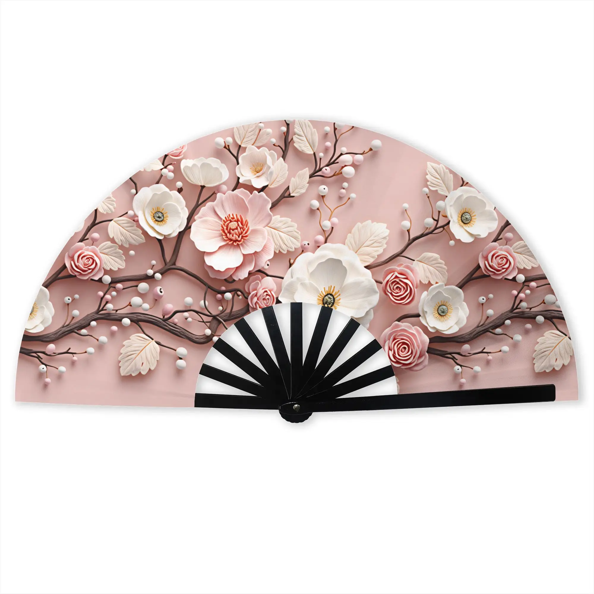 Luxury High 3D Floral Portable Pocket Fan Travel Fashion Trend 3D Flowers Folding Fan Chinese Dance Cooling Handheld Fans