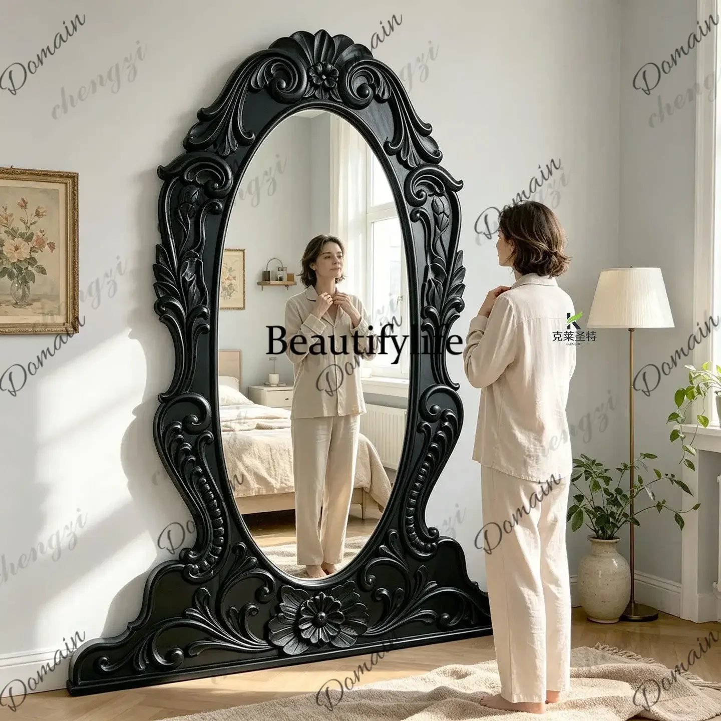 ISL French retro carved large size full-body mirror American floor-to-ceiling mirror European bedroom