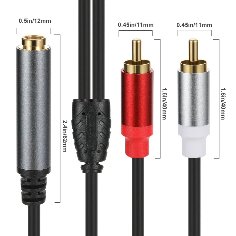 6.35mm to 2RCA Cable Heavy Duty 6.35mm 1/4inch Female to 2 RCA Male Splitters Stereo Adapter Extension Cable  .