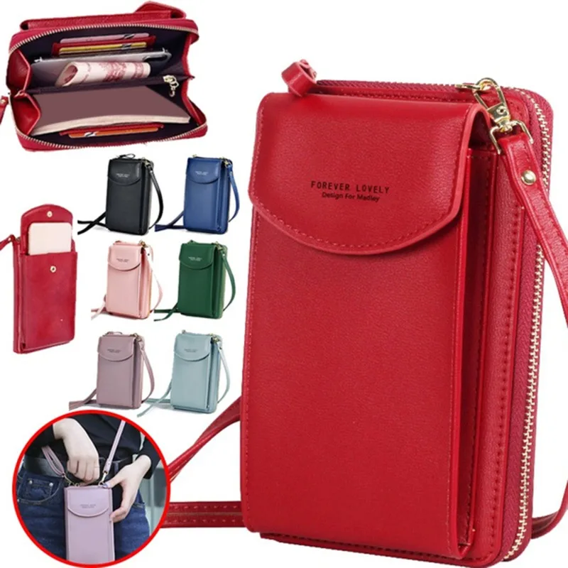 Women Wallet Shoulder Mini Leather Bags Straps Mobile Phone Big Card Holders Wallet Handbag Money Pockets Small Bags