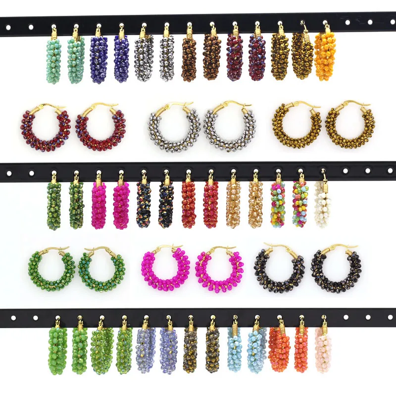 Fashion Street Shooting Color Crystal Beads Winding Female Earrings Stainless Steel Gold-plated Earrings For Women Trend Jewelry