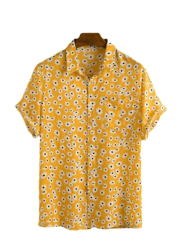 

Summer New Men's Casual Loose Oversized irt ort Sve Printed Polyester Big Size Thin Fabric Deformable Flip Collar Card...