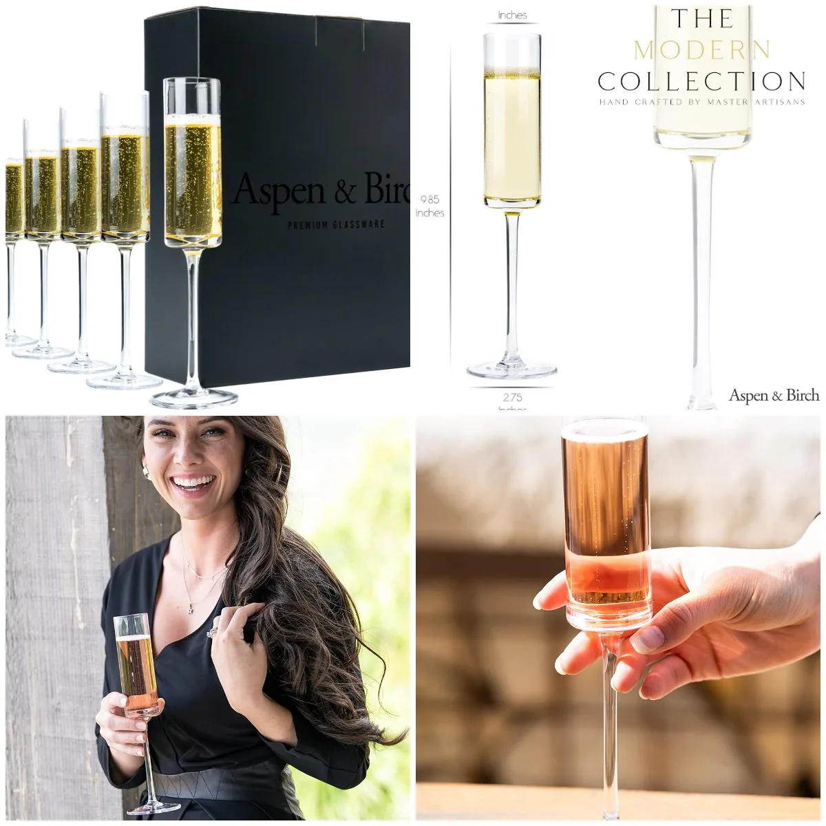 

Современный набор флейт для шампанского из 6 штук — хрустальная ножка, 6 унций, выдувная вручную, прозрачная, ремесленная работа