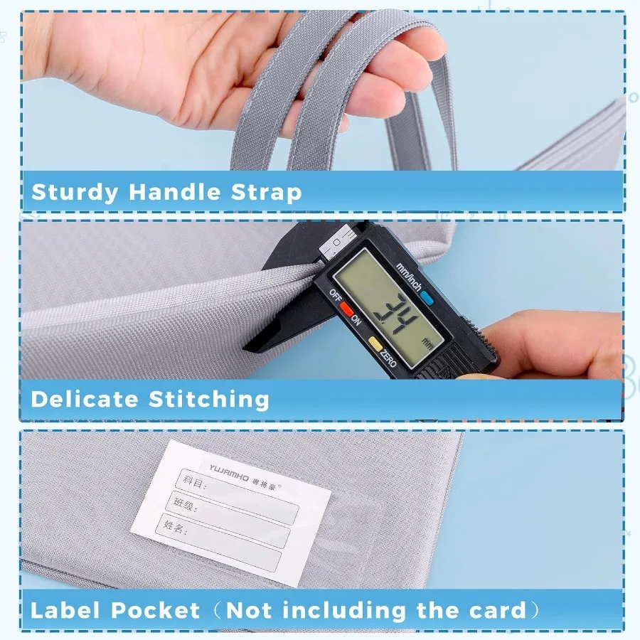 Custodia pendente con cerniera in rete, formato A4, grande, doppia tasca, impermeabile, con manico, 11x13,8 pollici, pieghevole, per riporre documenti