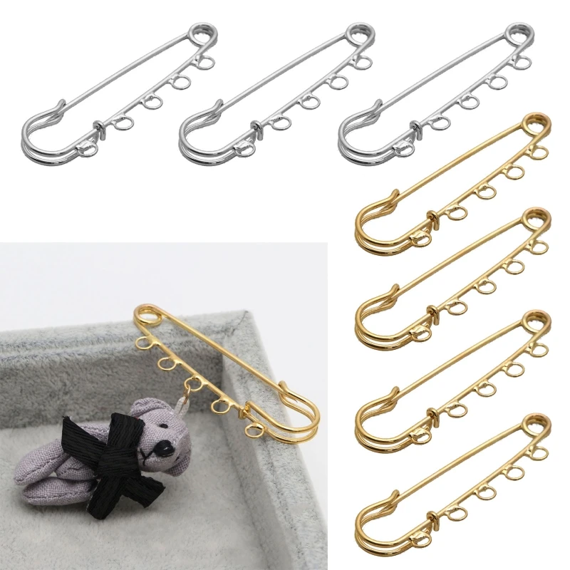 10Pcs Safety Pins Brooch Blank Base Brooch Pins Metal 50mm Pins 5 Holes Jewelry Pin For DIY Jewelry Making Supplies Accessories