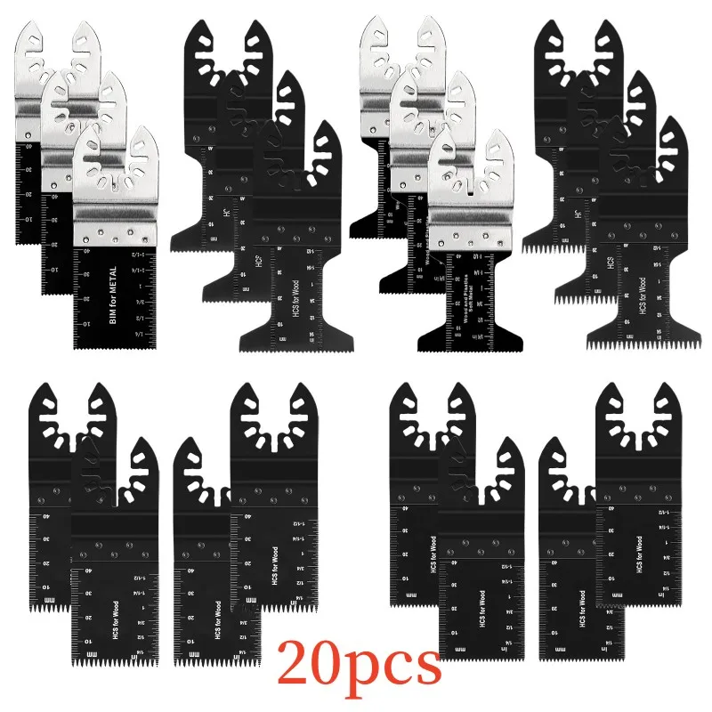 20pcs High Carbon Steel Oscillating Saw Blade Cutting Multi Tool Coarse/Fine Teeth For Wood PVC Pipe Soft Metal Cut Tool Kit