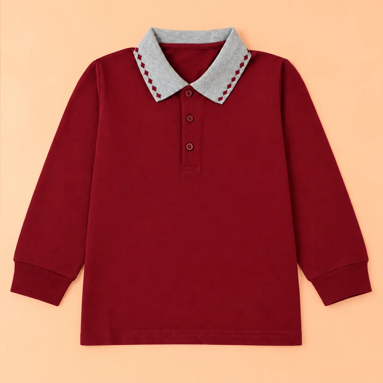Children LonKids Long Sleeve Polo Shirt Contrast Embroidery Collar Button Placket Soft Knit Top Casual School Breathable