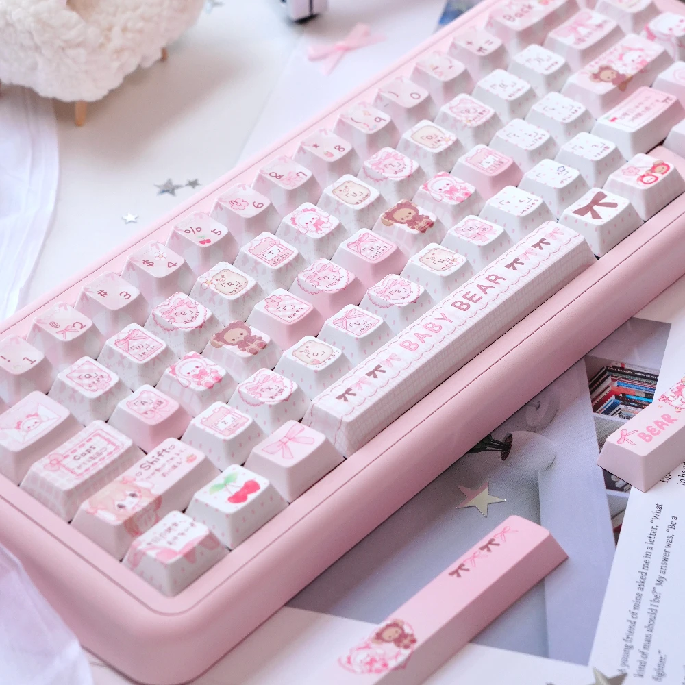 

Cute Keycap Frozen Sour Milk White Cherry MOA Pbt Material Thermal Sublimation Simple 124 Key Customized Keyboard Keycap