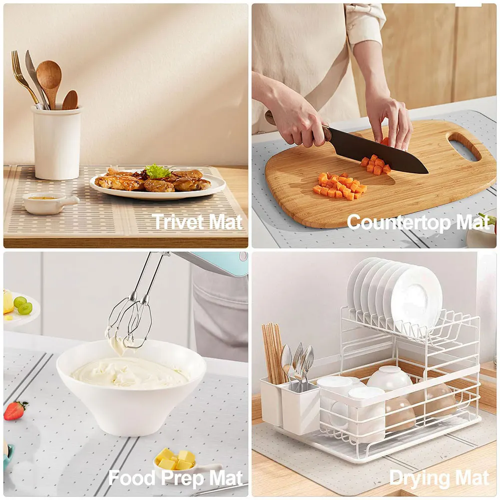 

Kitchen Countertop Silicone Drain Mat Foldable Multi-Use Daily Cooking Helper