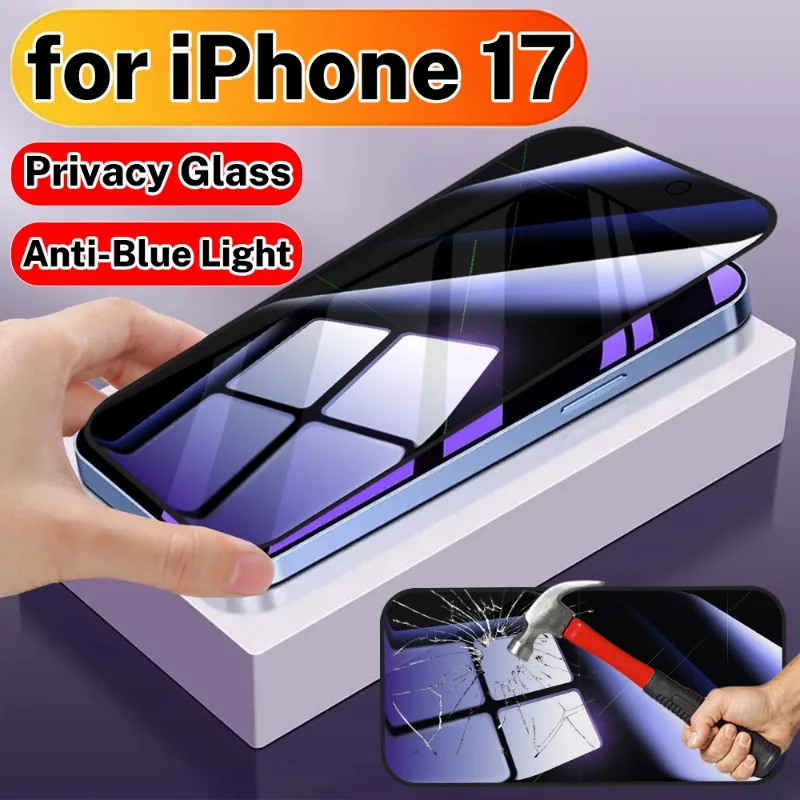 

9H закаленное стекло для конфиденциальности для iPhone 17 Pro Max, защита от шпионажа, защита от синего света, HD, прозрачная защитная пленка для iPhone17