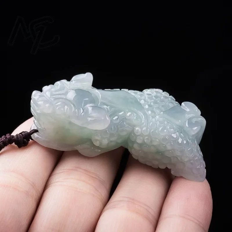 Real Jade Natural Emerald Pixiu Glutinous Plant Pendant Necklace Carved Charm Jadeite Jewelry Fashion Charm Amulet Gifts - view 4