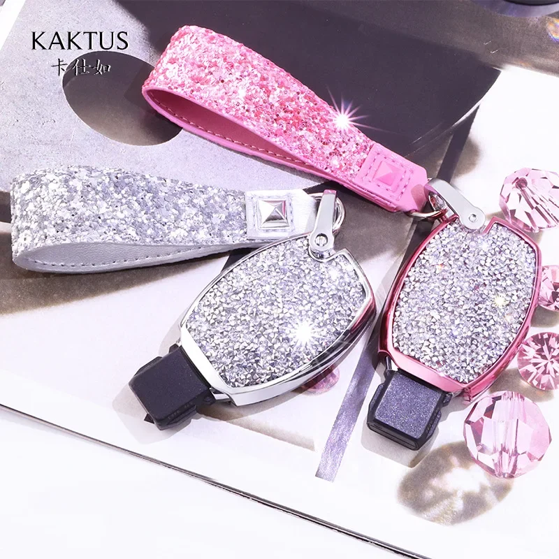 2024 Diamond Crystal Women Car Key Case Full Cover Protection for Mercedes Benz Car Accessories Keychain Key Purse Wallet