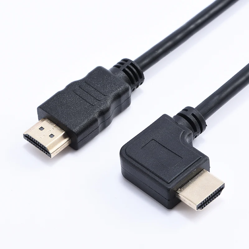 Câble compatible HDMI mâle vers mâle, fil de câble HD M/M, double ligne HDTV, court à 90 degrés, angle droit vers le bas, 0.5m