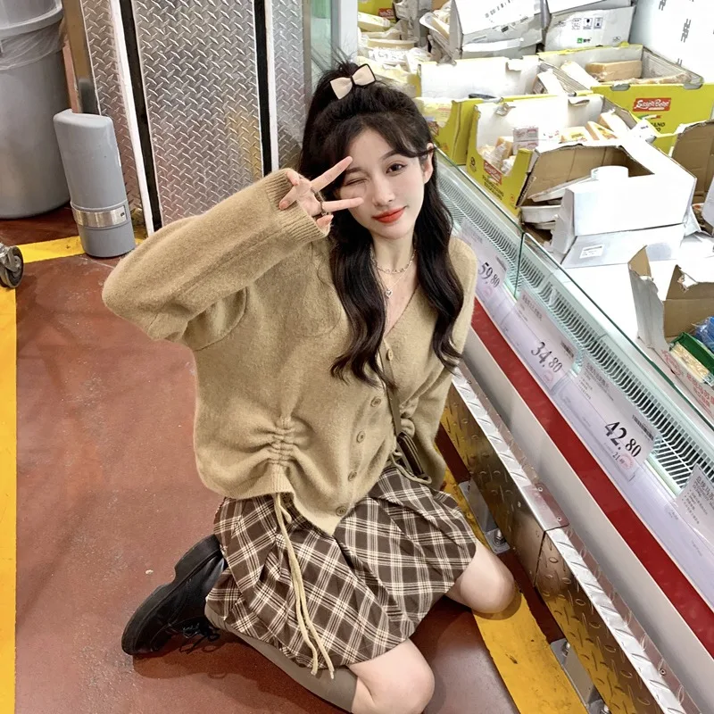 Plaid Brown Skirts for Women Clothes Autumn Winter Preppy Style High Waist A-line Vintage Sweet All-match Ulzzang Streetwear Ins