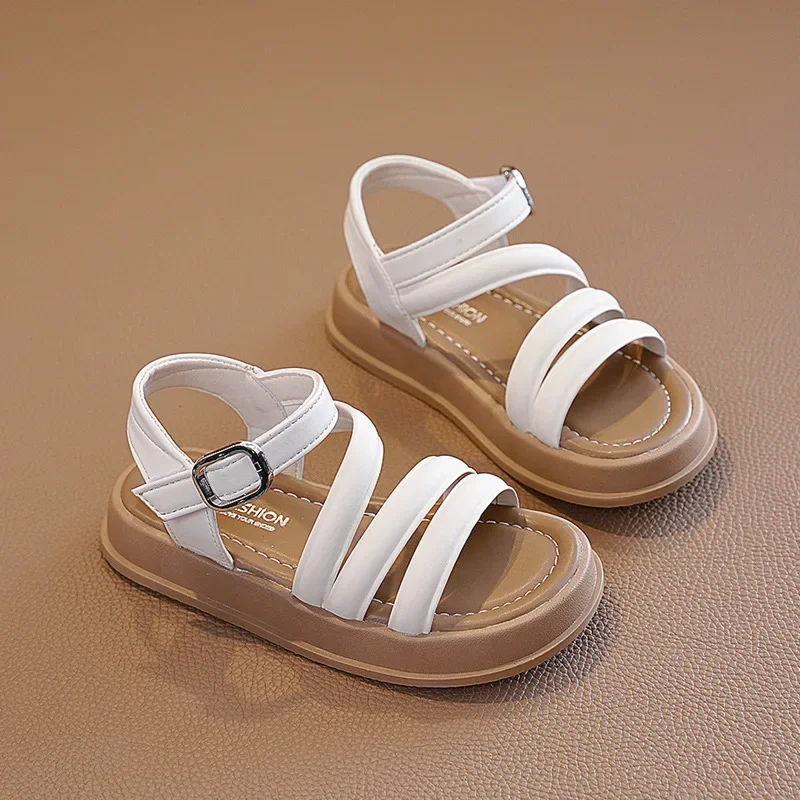 Girls Shoes New Summer Children Roman Sandals Soft Sole Comfortable Flat Sandals Non-slip Casual Solid Color Kids Beach Shoes