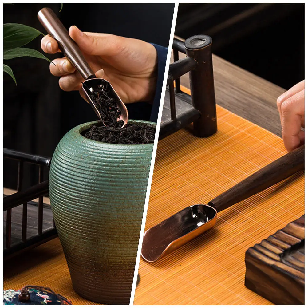 Cuchara de madera vintage de mango largo para verter té de hojas sueltas, sal, café, harina, azúcar, leche en polvo, multifunción, para el hogar