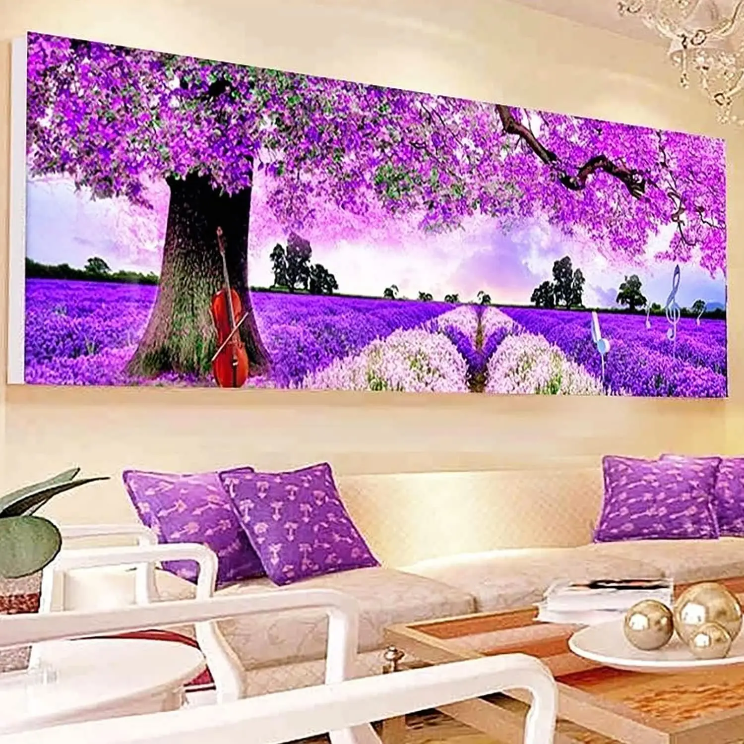 DIY full Diamond Embroidery,Round Diamond Lavender Purple Romantic Landscape Living room decoration rhinestone Diamond painting