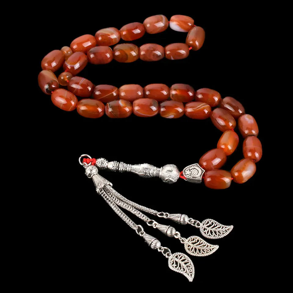 

High Quality Natural Red Agate Stone Beads Tasbih Masbaha tasbeh Muslim Rosary Islamic Prayer Beads