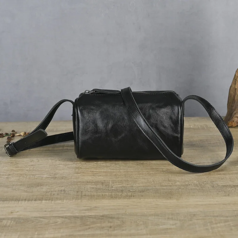 

LD-Head Layer Cowhide Cylindrical Single Shoulder Crossbody Bag for Men and Women, Genuine Leather Crossbody Bag