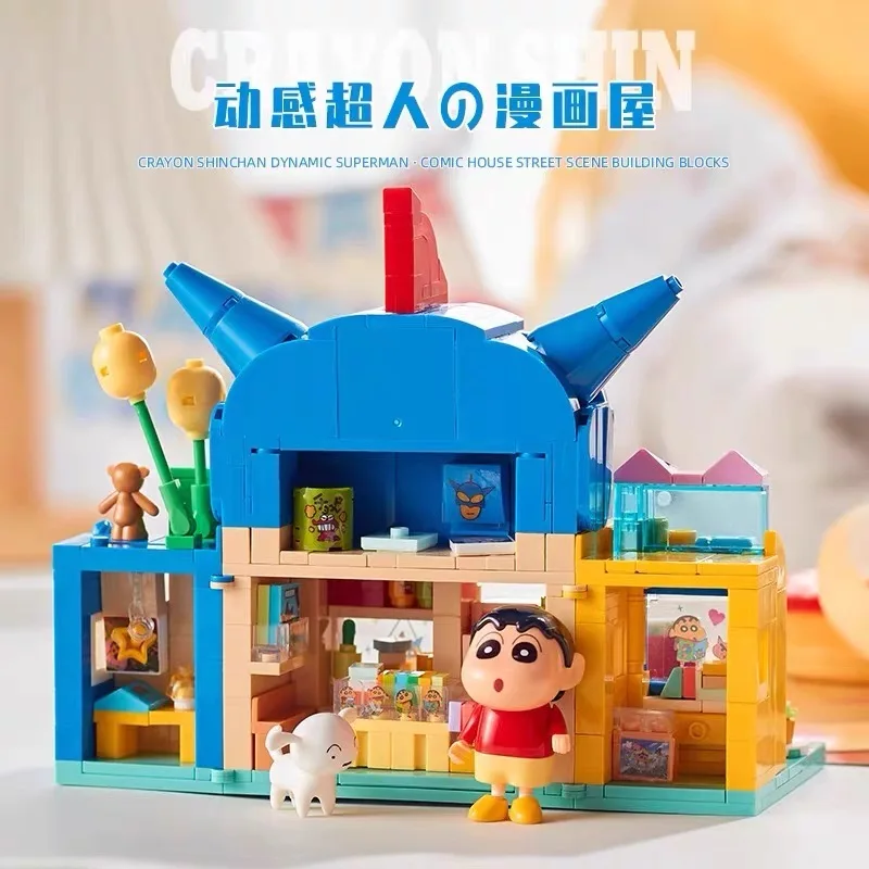 Original crayon shin-chan blocos de construção novo dos desenhos animados anime dobrar quebra-cabeça diy mini decorar modelo brinquedos das crianças presente da menina