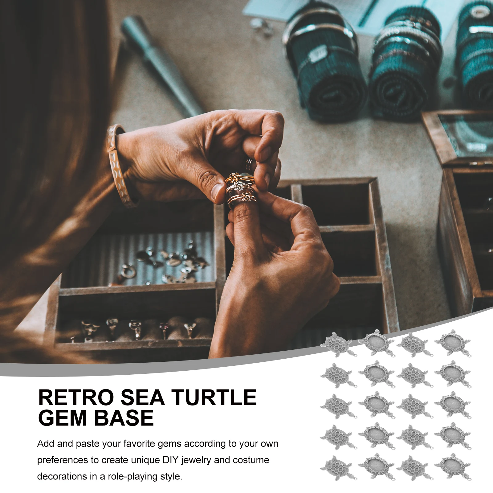 

20pcs Gemstone Base Sea Turtle Charm Rustproof Zinc Alloy Jewelry Bezel Pendant Blank for Necklace Bracelets DIY Accessories