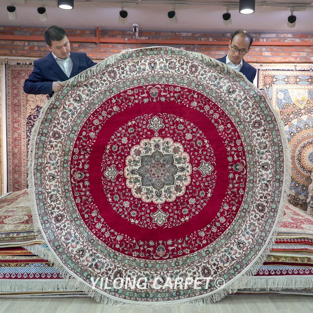 

YILONG 7 'x 7' Шелковый персидский ковер ручной работы, элегантный круглый ковер для семейной комнаты в восточном стиле (TJ288C)