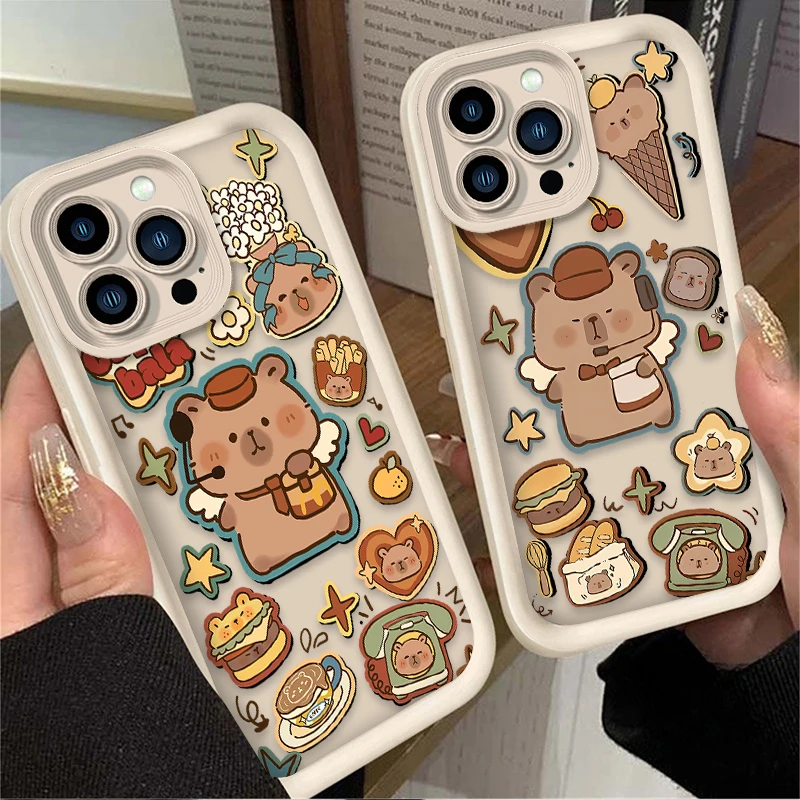 Lovely Capybara Case For iPhone 16 15 14 13 12 11 Pro Max X XS X S Max XR SE 2020 7 8 Plus Shockproof Soft Silicone Back Cover