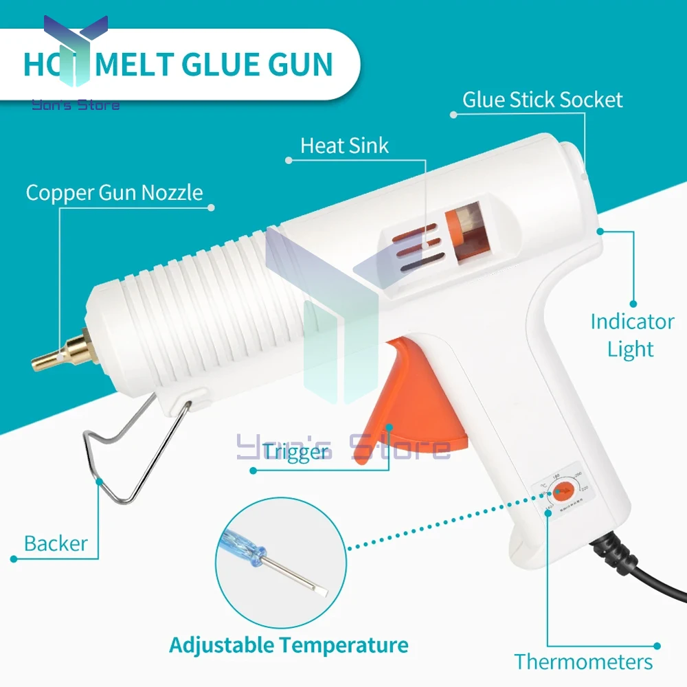 120W EU/US Hot Melt Glue Gun Smart Adjustable Temperature Copper Nozzle Heater Muzzle Diameter 11mm Craft Repair Tool