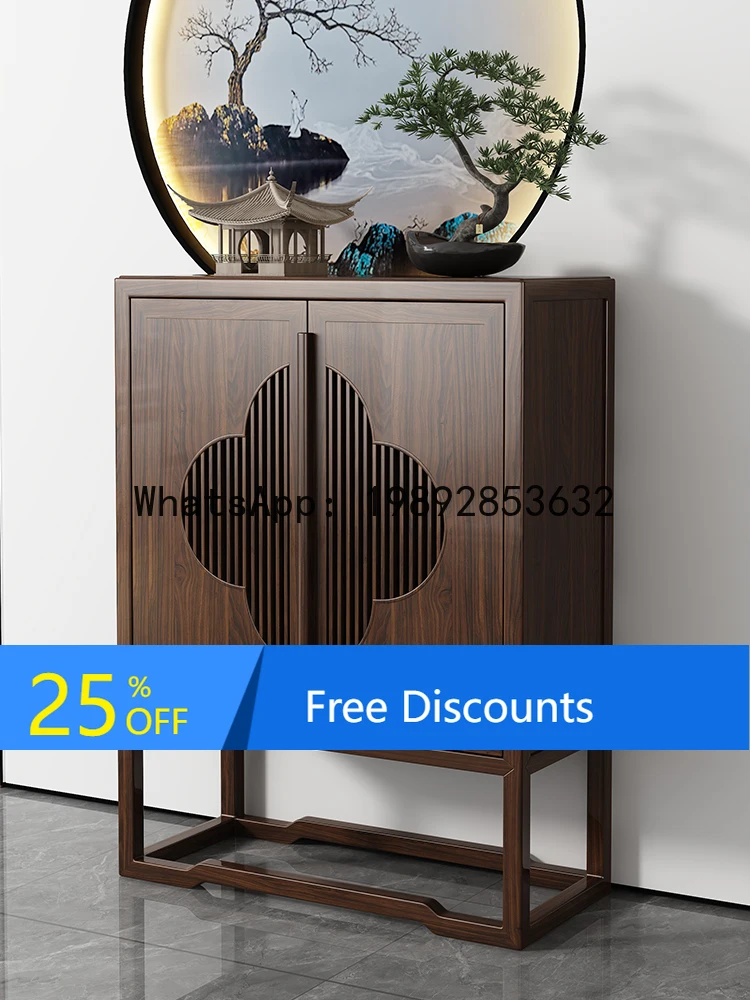 

LYY New Chinese Style Sideboard Cabinet Black Walnut Wood Living Room Wall-Mounted Moon Cabinet Storage Shoe Cabinet Zen Tea