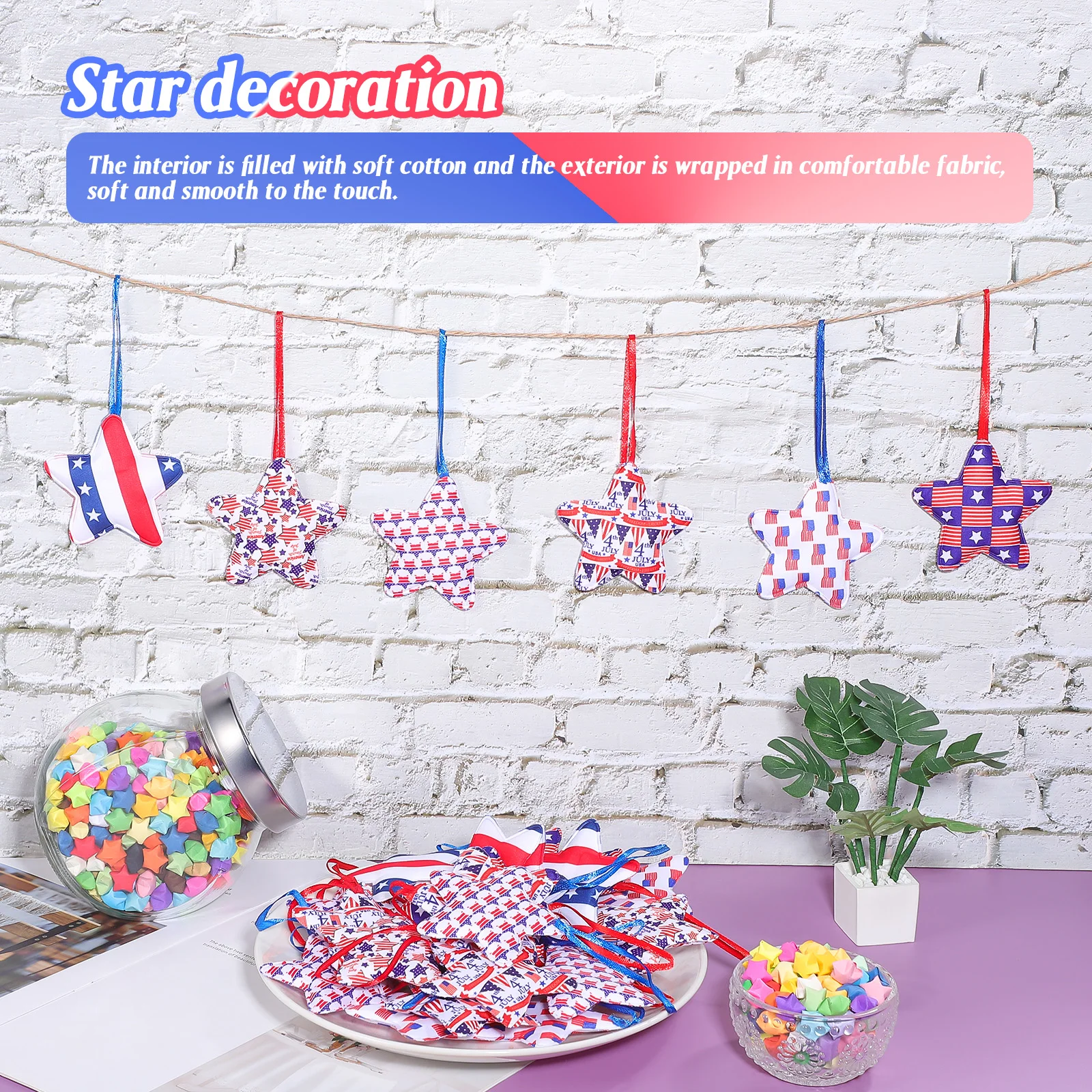 

30 pcs 7 6CM Patriotic Star Decorations Lightweight Hanging Memorial Day Tree naments Home Holiday Fourth Of July