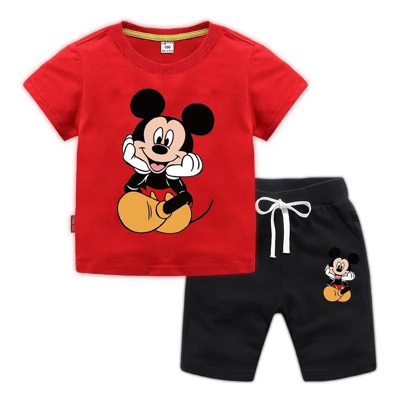 Children\'s Clothing Boys Summer Clothing Set Short Sleeve T Children\'s Cotton T-Shirt Girls Sports Mickey Set