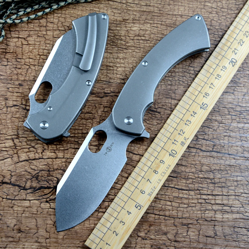 

TWOSUN TS459 Folding Hunting Knife 14C28N Blade Fast Open Ceramic Ball Bearing Titanium Handle for Outdoor Camping