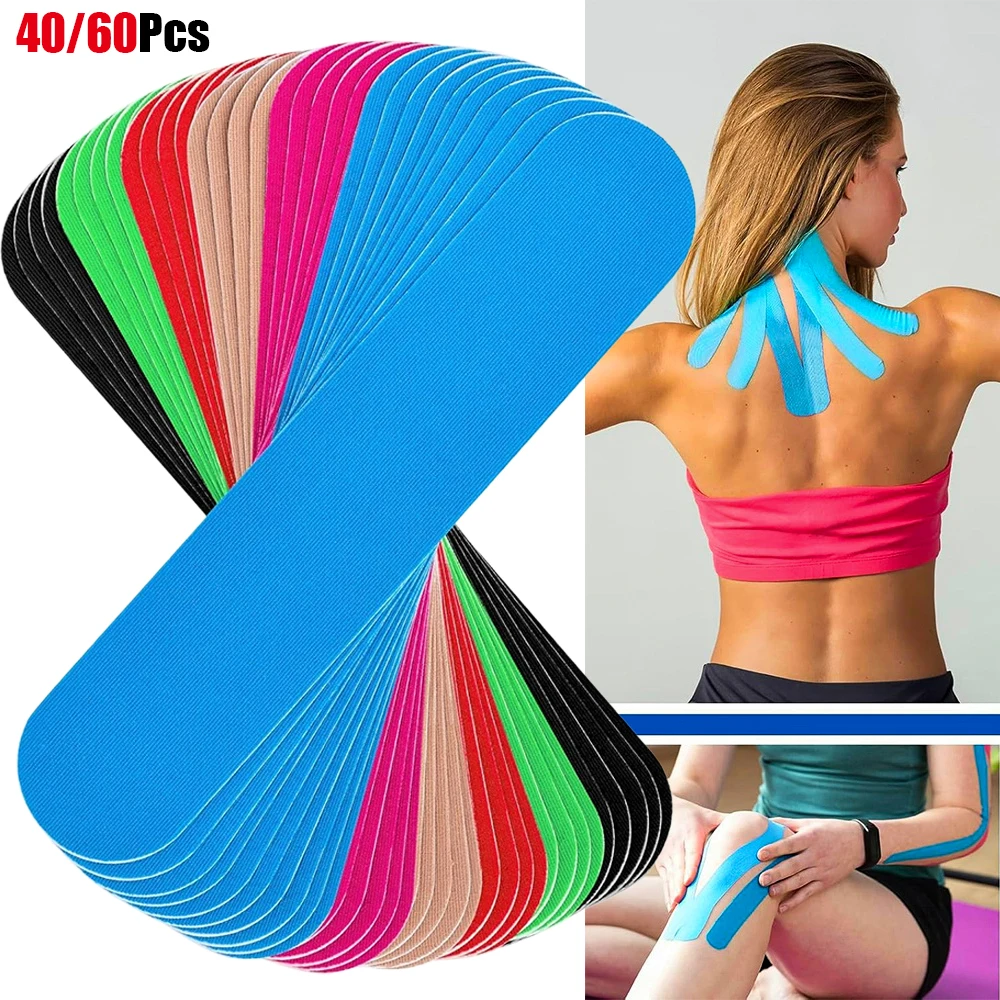 

40/60PCS Athletic Precut Kinesiology Tape Strips, Elastic Muscle Joints Support Tape for Men Women Sport Exercise and Daily Use