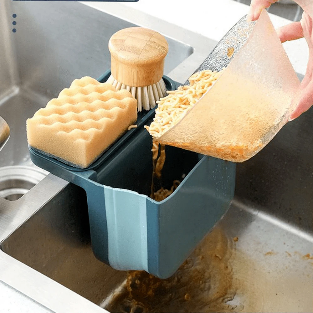 Kitchen Sink Telescopic Draining Basket Suction Foldable Hanging Rack Kitchen Waste Pool Dry and Wet Separation Trash Can