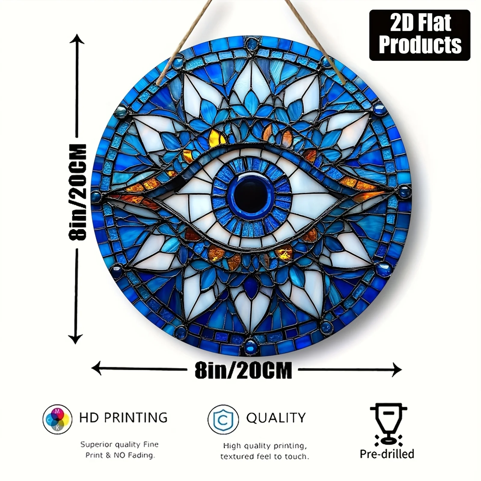 2D Flat, 1pc, Circular Wooden Decorative Sign, Evil Eye Theme, Suitable for Decorating Bars, Kitchens, Cafes, Home Rooms, Living
