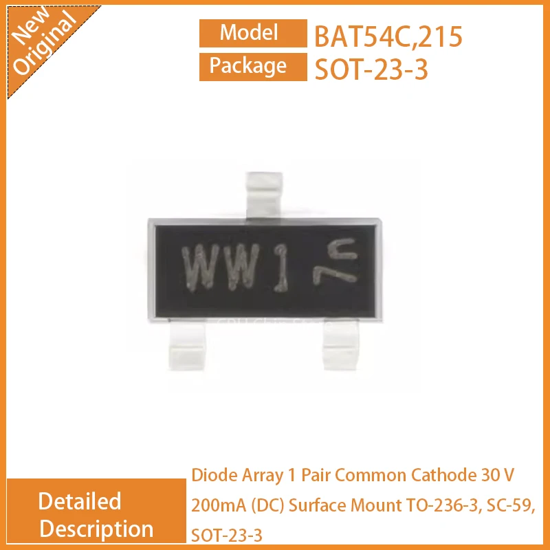 100Pcs/Lot  New Original  BAT54C,215  BAT54S,215  Diode Array 1 Pair Common Cathode 30 V 200mA (DC) Surface Mount TO-236-3