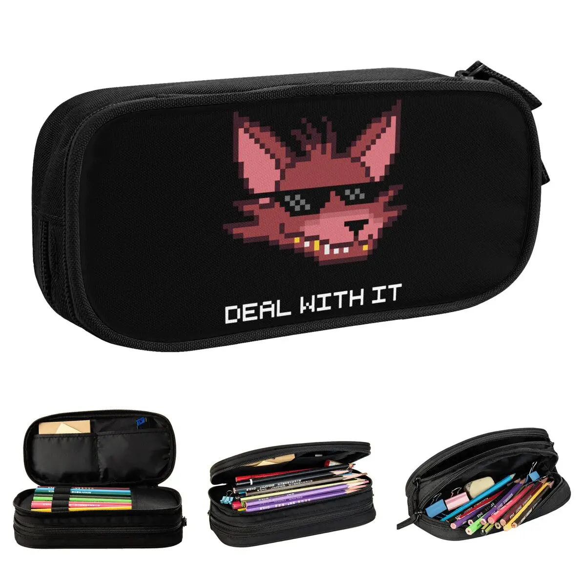 FNAF Foxy Deal With It astucci portapenne astuccio portapenne per ragazze ragazzi grandi borse a matita materiale scolastico accessori per regali