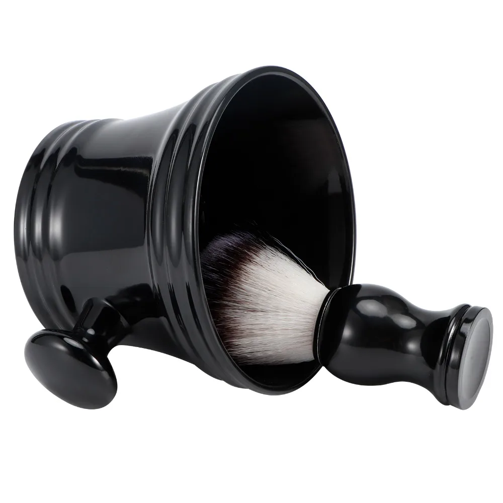 ABS, Nylon Shaving Brush and Bowl Set Quick Lathering Black Shaving Tool Set Compact Portable Glossy Finish Beard Care Kit Men