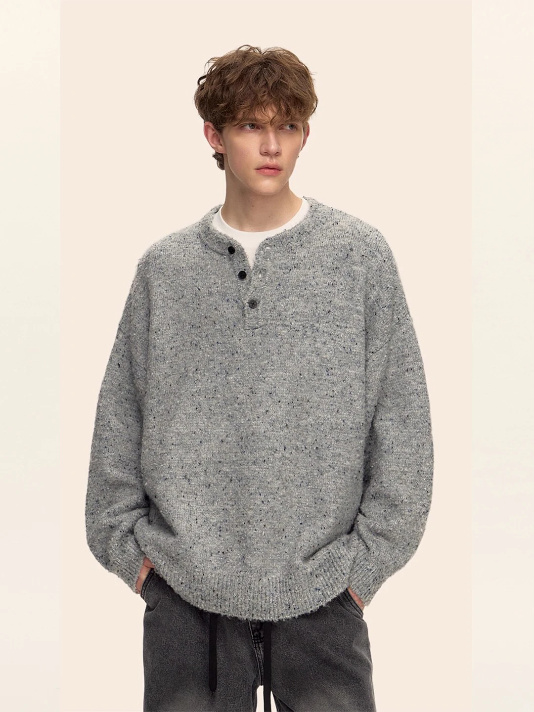 

Мужской свитер в стиле ретро с воротником-стойкой, свободный крой, V-образный вырез, вязаный, зимний, модный, простой, длинный рукав