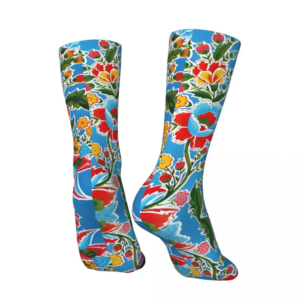 Vintage Oaxaca Colorful Flowers Mexican Style Blue Embroidery Men's compression Socks Unisex Harajuku Seamless Crew Sock