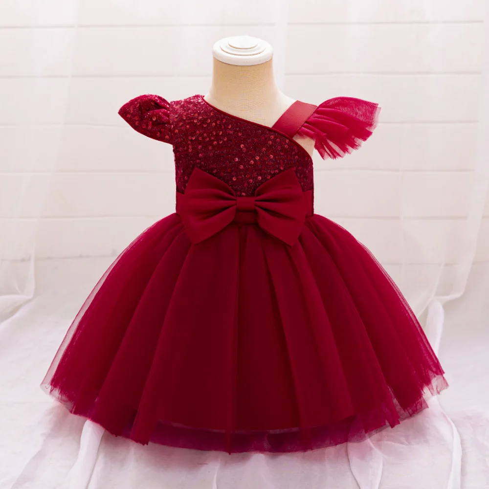 Sequins Toddler Girls 1st Birthday Party Dresses Tulle Fly Sleeves Baby Summer Princess Dress For Girl Wedding Evening Vestidos