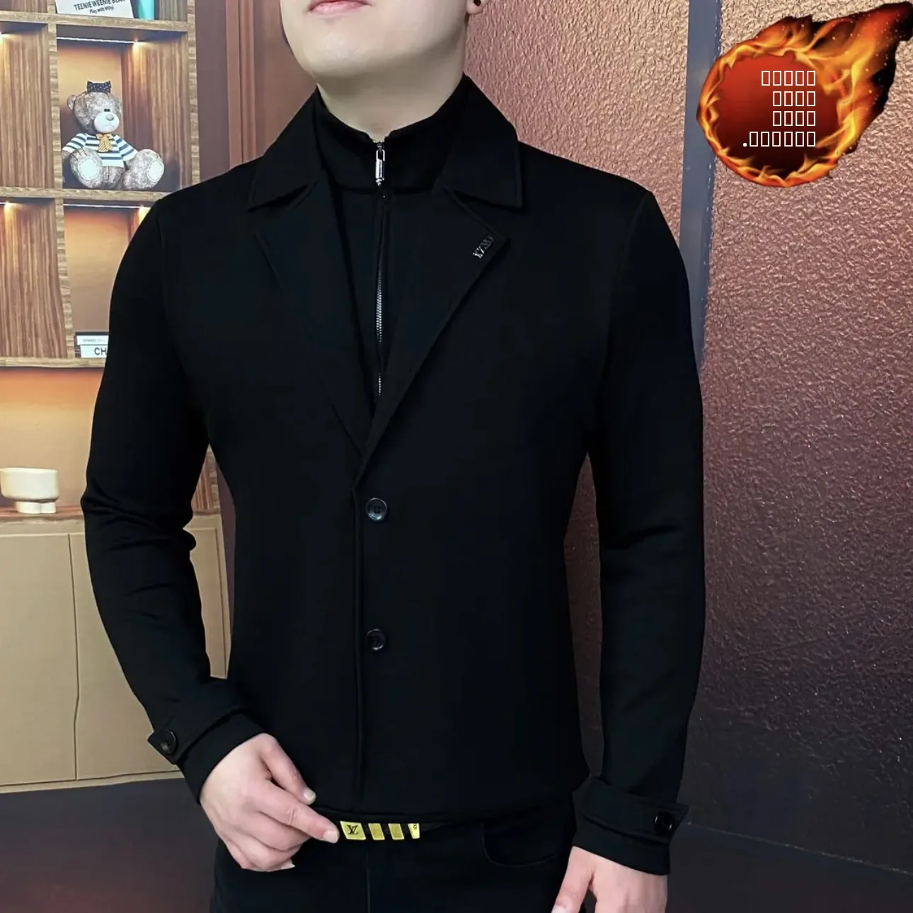 

Faionable воротник на молнии, искусственная толстовка из двух предметов, мужская облегающая толстовка с базовым слоем, модная зима, Новое поступление, полиэфирное волокно