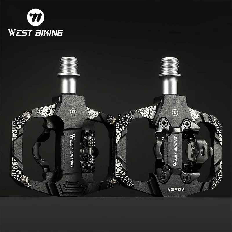 WEST BIKING Bicycle Lock Pedal 2 In 1 With Free Cleat For SPD System MTB Road Aluminum Anti-slip Sealed Bearing Lock Accessories