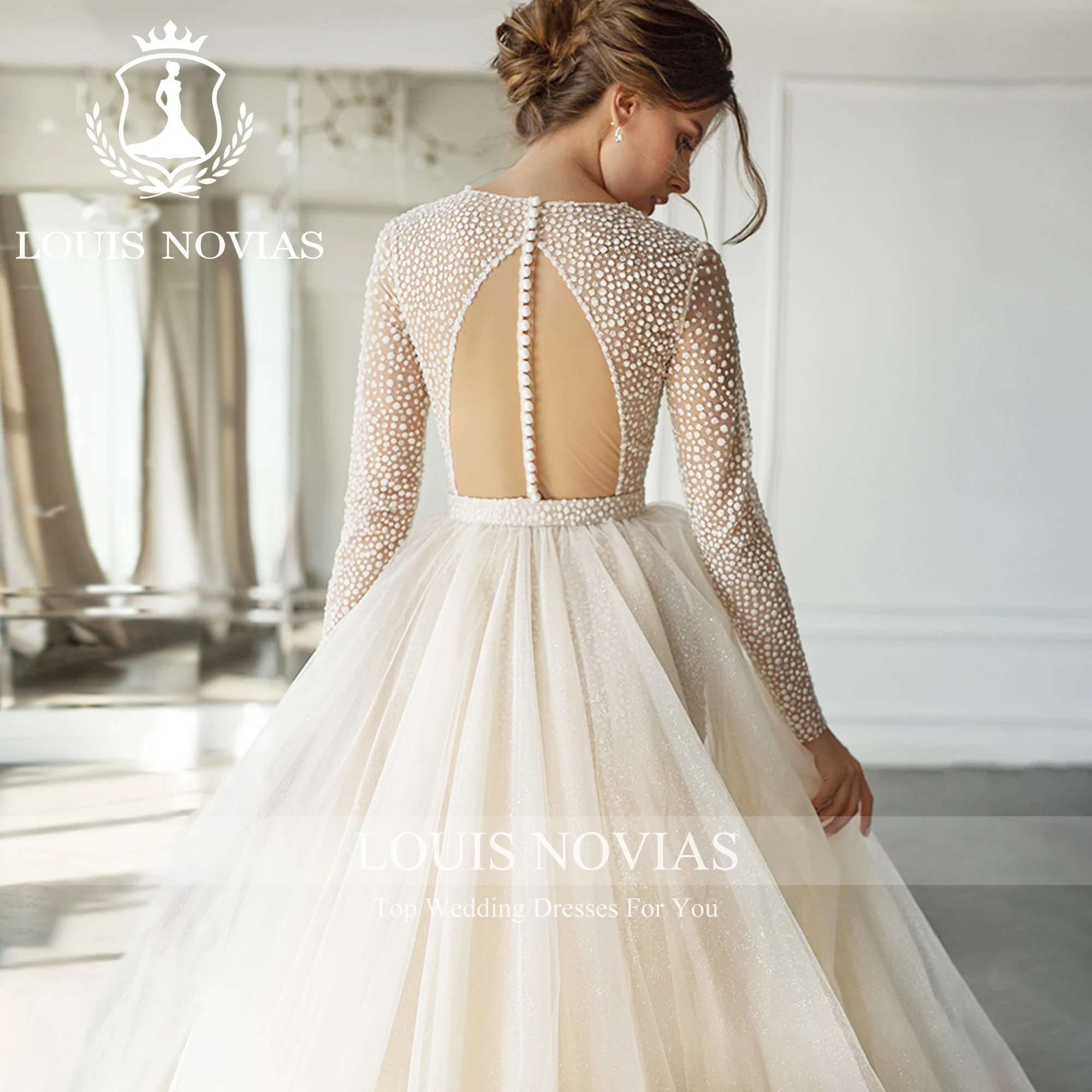 LOUIS NOVIAS Mermaid Wedding Dresses For Women 2023 Simple Long Sleeve Illusion Detachable Train Wedding Gown Vestidos De Novia