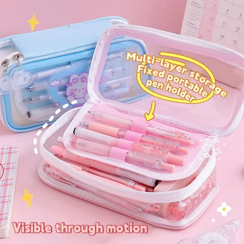 Große Kapazität Feder mäppchen transparente Organizer Stift Box koreanische Tasche für Mädchen kawaii Briefpapier liefert Zubehör