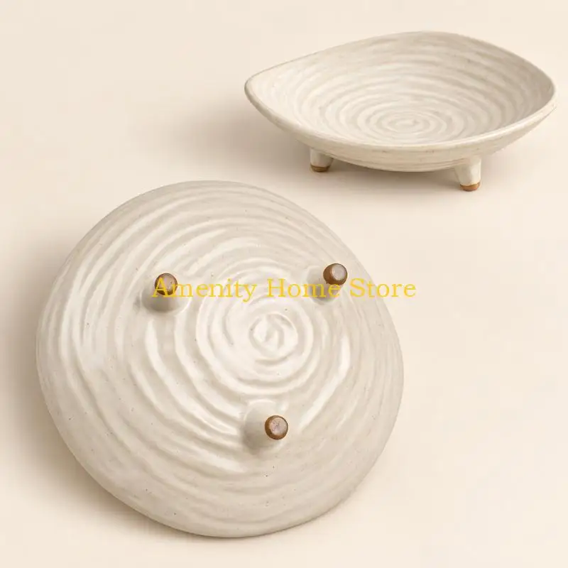 F26C Brown Dotted Decorative Bowl with Interior Ridges and Rounded Edges, Shallow Storage Dish for Jewelry, Small Objects