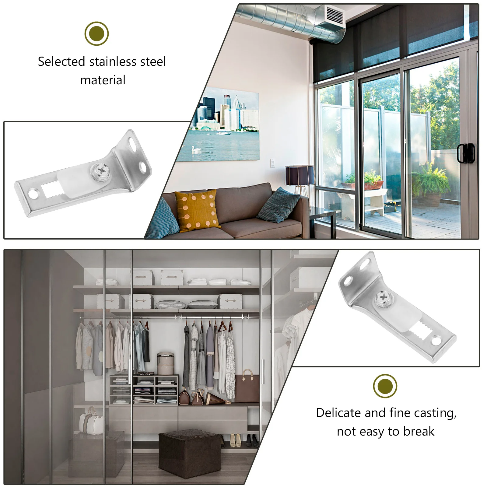 

2Sets Bifold Door Hardware Kit Stainless Steel Folding Closet Door Repair Pivot Sliding Track Replacement Accessory
