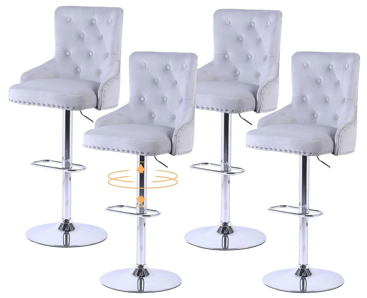 

Комплект из 4 барных стульев, современные регулируемые вращающиеся барные стулья из велюра, удобная спинка с тафтингом, гидравлические, для кухни, на заказ