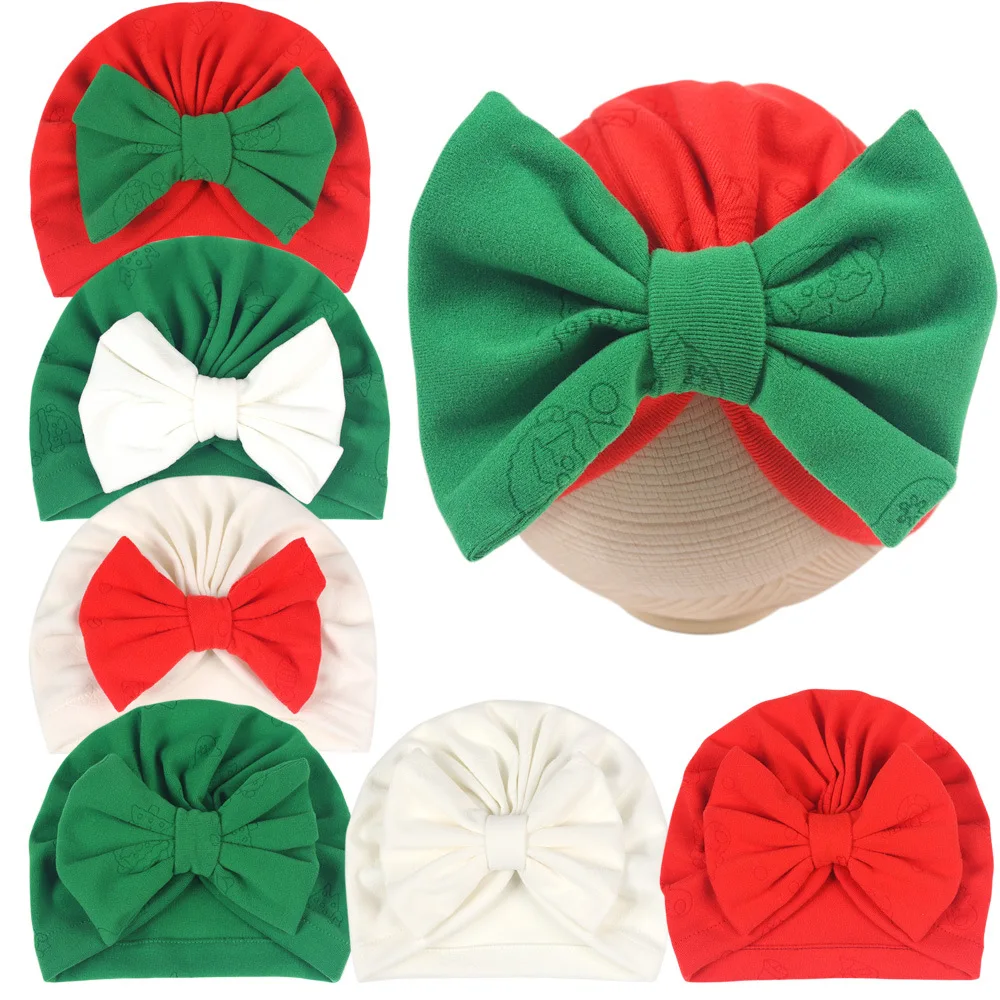 

Solid Baby Turban Cap Big Bow Infant Indian Hat Newborn Beanie Christmas Hat Elastic Bandana Headwrap Headscarf Hair Accessories