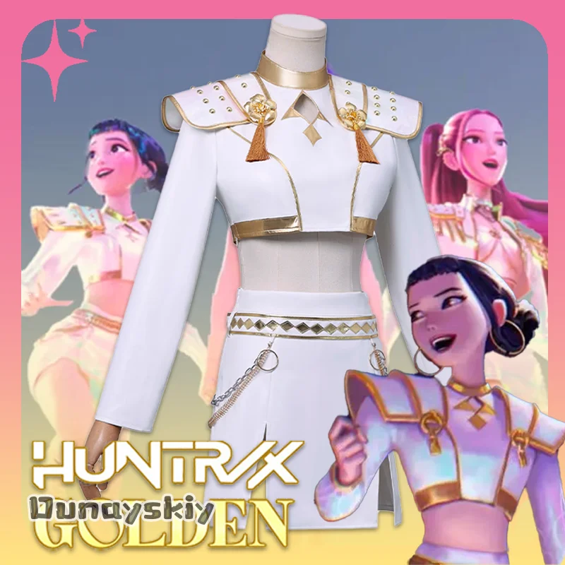

Kpop DemonHun ters Cosplay Costume Huntrix Zoey White Suit Korean Wave Superstar Idol Performance Sets Halloween Golden